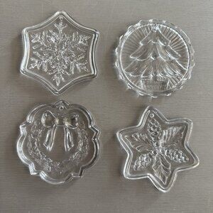 Vintage Fostoria Lead Crystal Glass Ornaments ~ Set of 4 ~ Wreath Snowflake Tree